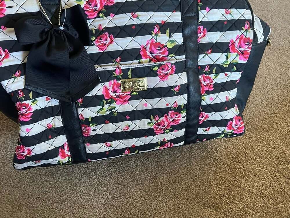 Luv Betsey by Betsey Johnson Quilted Weekender Bag Black White Floral Bow